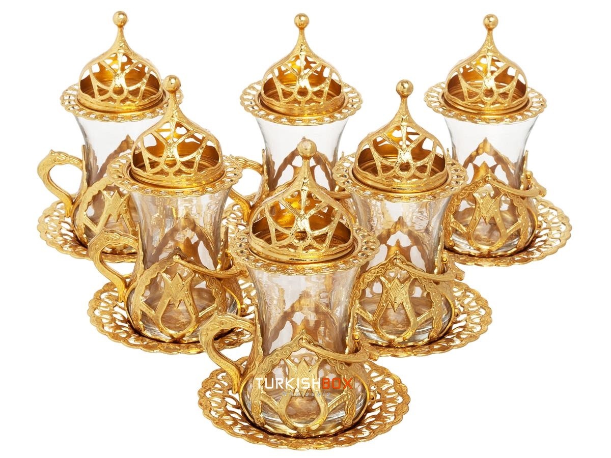 Tulip Hollow Metal Glass Turkish Tea Cups
