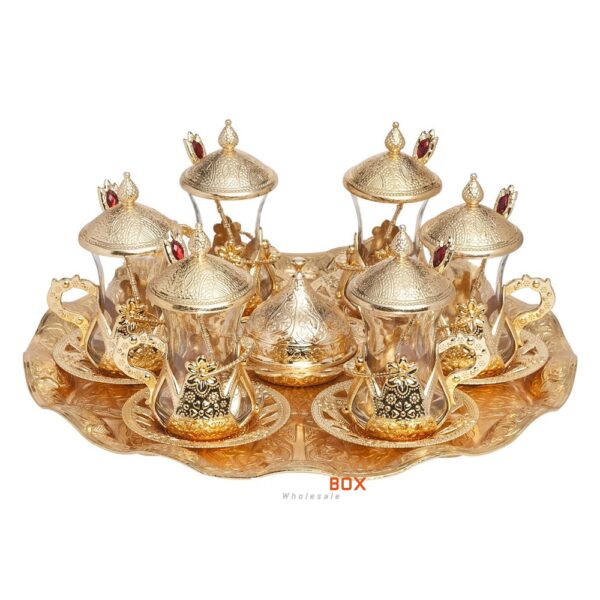 Turkish Tea Set with Decorative Tray - with Spoon