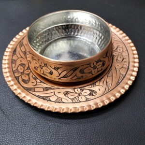 Solid Copper Engraved Soup Bowl Plate Set Bulk Sale