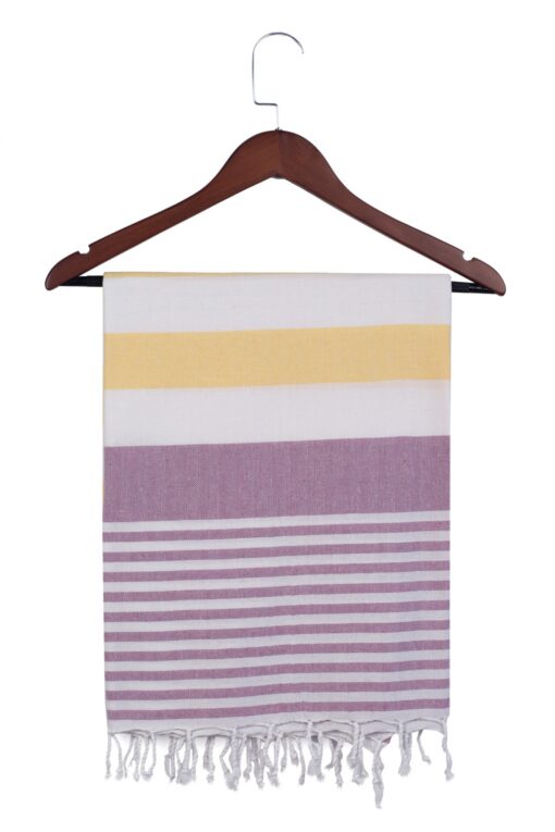 Striped Turkish Peshtemal Towel Lilac Yellow (1)