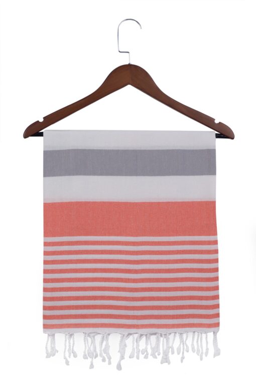 Striped Turkish Peshtemal Towel Orange Grey (1)