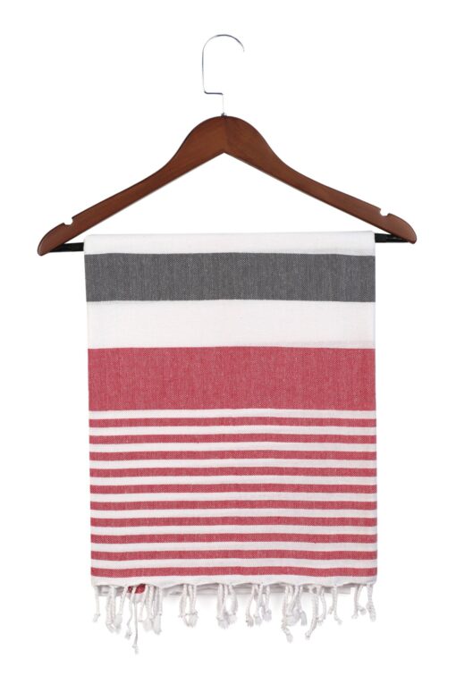 Striped Turkish Peshtemal Towel Red Grey (1)