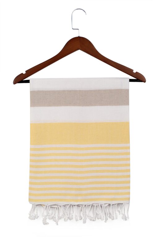 Striped Turkish Peshtemal Towel Yellow Milky Brown (1)