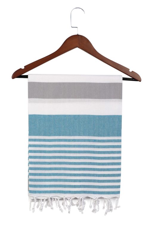 Striped Turkish Towel Peshtemal Turquoise Grey (3)