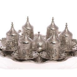 Tulip Series Silver Turkish Coffee Set for 6