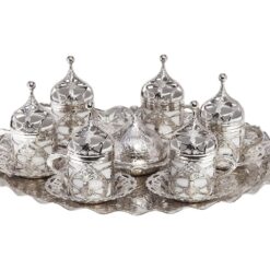Turkish Coffee Set for 6 Roxolena Collection Shiny Silver