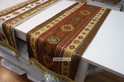 Brown Kilim Patterned Turkish Table Runner Unique Gift