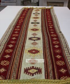 Cream - Red Kilim Patterned Turkish Table Runner