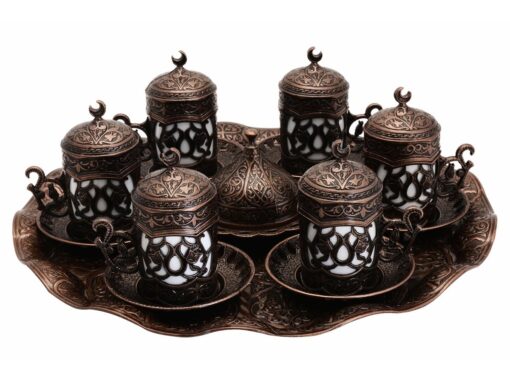 Dark Copper Queen Collection Turkish Coffee Set for 6