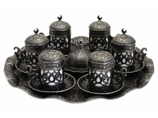 Dark Silver Queen Collection Turkish Coffee Set for 6