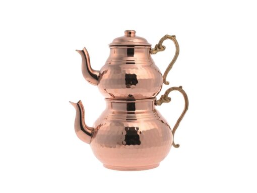 Hammered Shiny Copper Turkish Tea Set Large