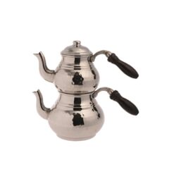 Hammered Shiny Silver Turkish Tea Set Small