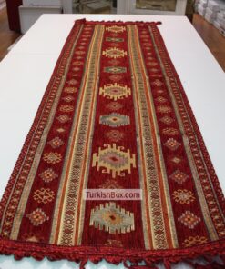 Red Kilim Patterned Turkish Table Runner