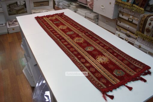 Red Kilim Patterned Turkish Table Runner Housewarming Gift