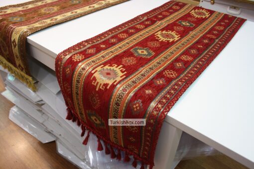 Red Kilim Patterned Turkish Table Runner Unique Gift