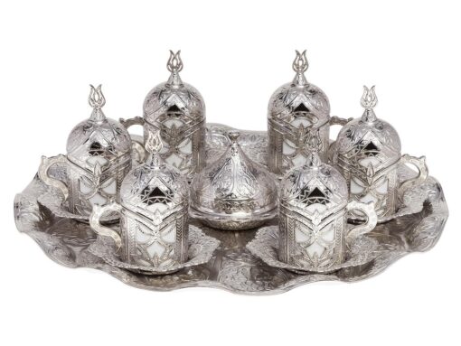 Shiny Silver Pearl Collection Turkish Coffee Set for 6