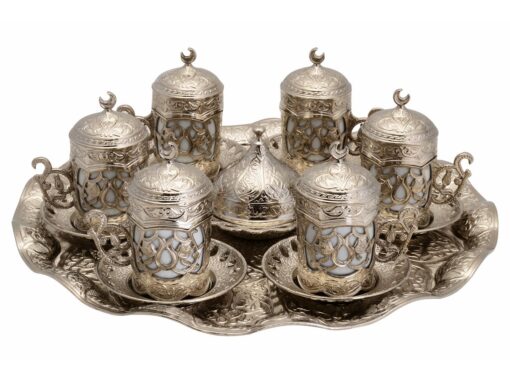 Shiny Silver Queen Collection Turkish Coffee Set for 6
