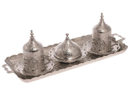 Tulip Collection Shiny Silver Turkish Coffee Set for 2