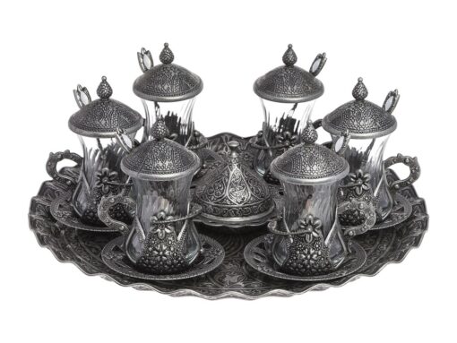 Turkish Tea Set for 6 Dark Silver