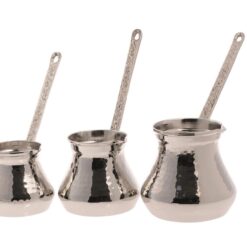 Hammered Turkish Coffee Pot Set Silver