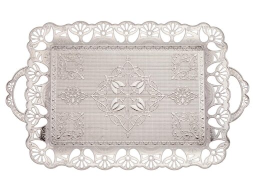Lacey Colletion Decorative Coffee Tea Tray Shiny Silver