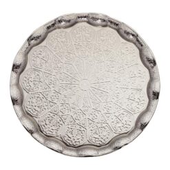 Round Decorative Tray Corrugated Shiny Silver
