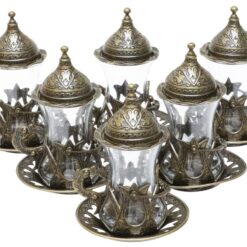 Turkish Tea Glass Set Hooked Collection Antique Green