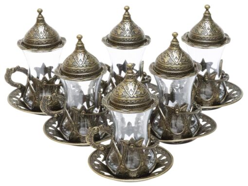 Turkish Tea Glass Set Hooked Collection Antique Green