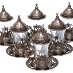 Turkish Tea Glass Set Hooked Collection Dark Copper