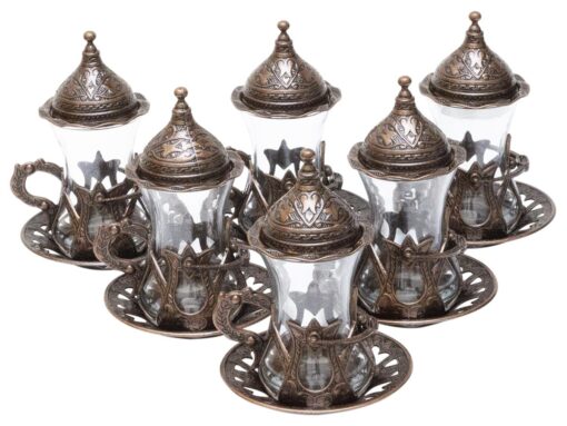 Turkish Tea Glass Set Hooked Collection Dark Copper