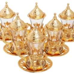 Turkish Tea Glass Set Hooked Collection Shiny Gold