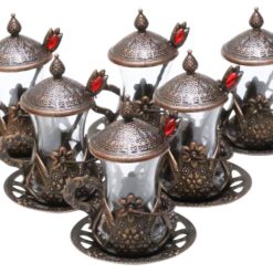 Turkish Tea Glasses with Spoon Dark Copper