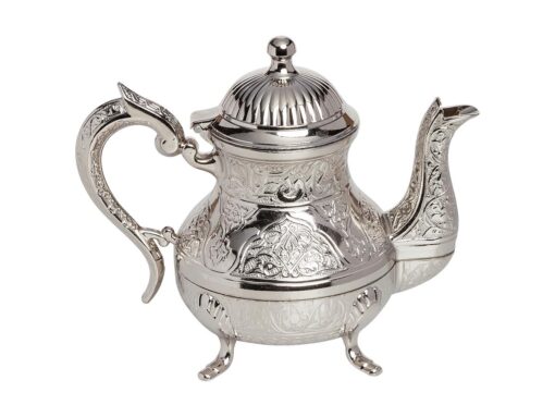 Decorative Turkish Teapot Shiny Silver