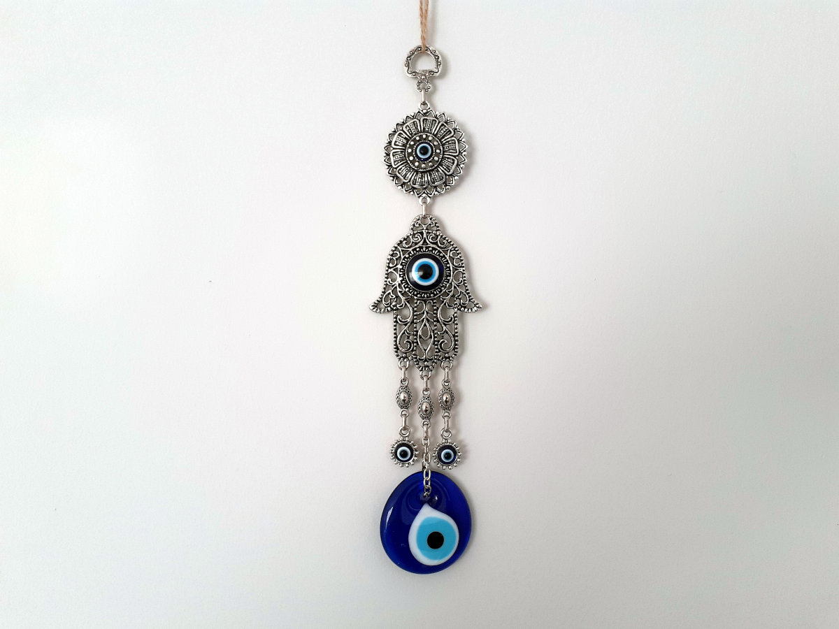 Hanging Fatimas Hand Hamsa Decor-metal Decoration With Blue Seeing Eye Protective from Evil Eye by ZeeMoe
