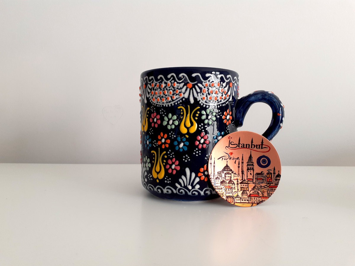 food safe handpainted Turkish ceramic coffee cups handmade 3 colours
