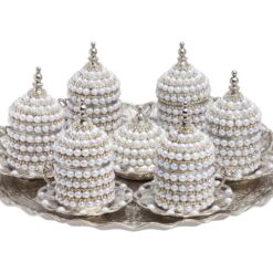 Pearl Drop Shiny Silver Turkish Coffee Set for 6