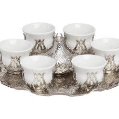 Shiny Silver Turkish Mirra Coffee Set for 6