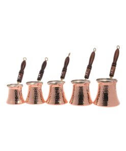 Copper Turkish Coffee Pot Set Wooden Handle