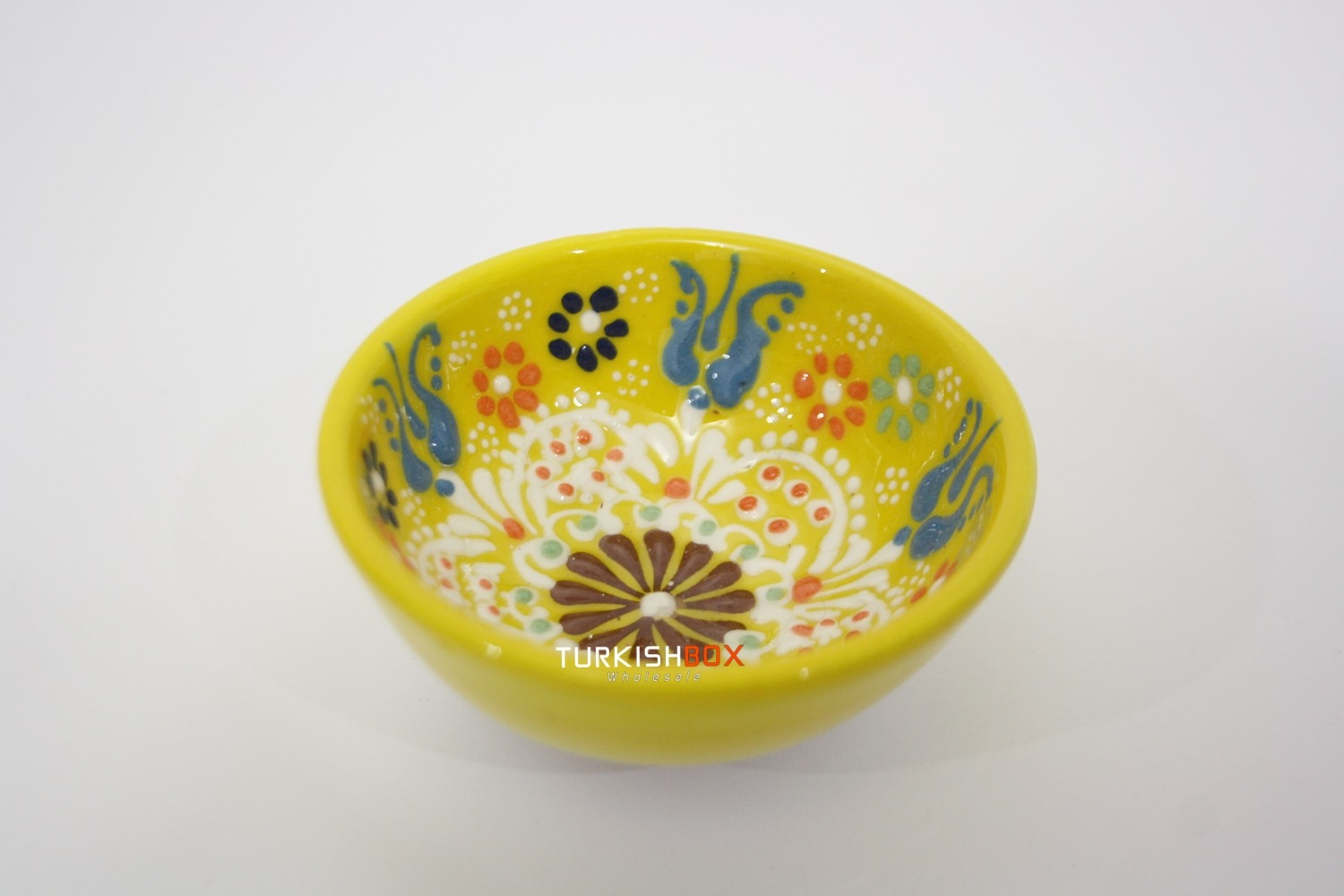 Handmade Turkish Pottery Hand Painted Ceramic Dipping Set Yellow 